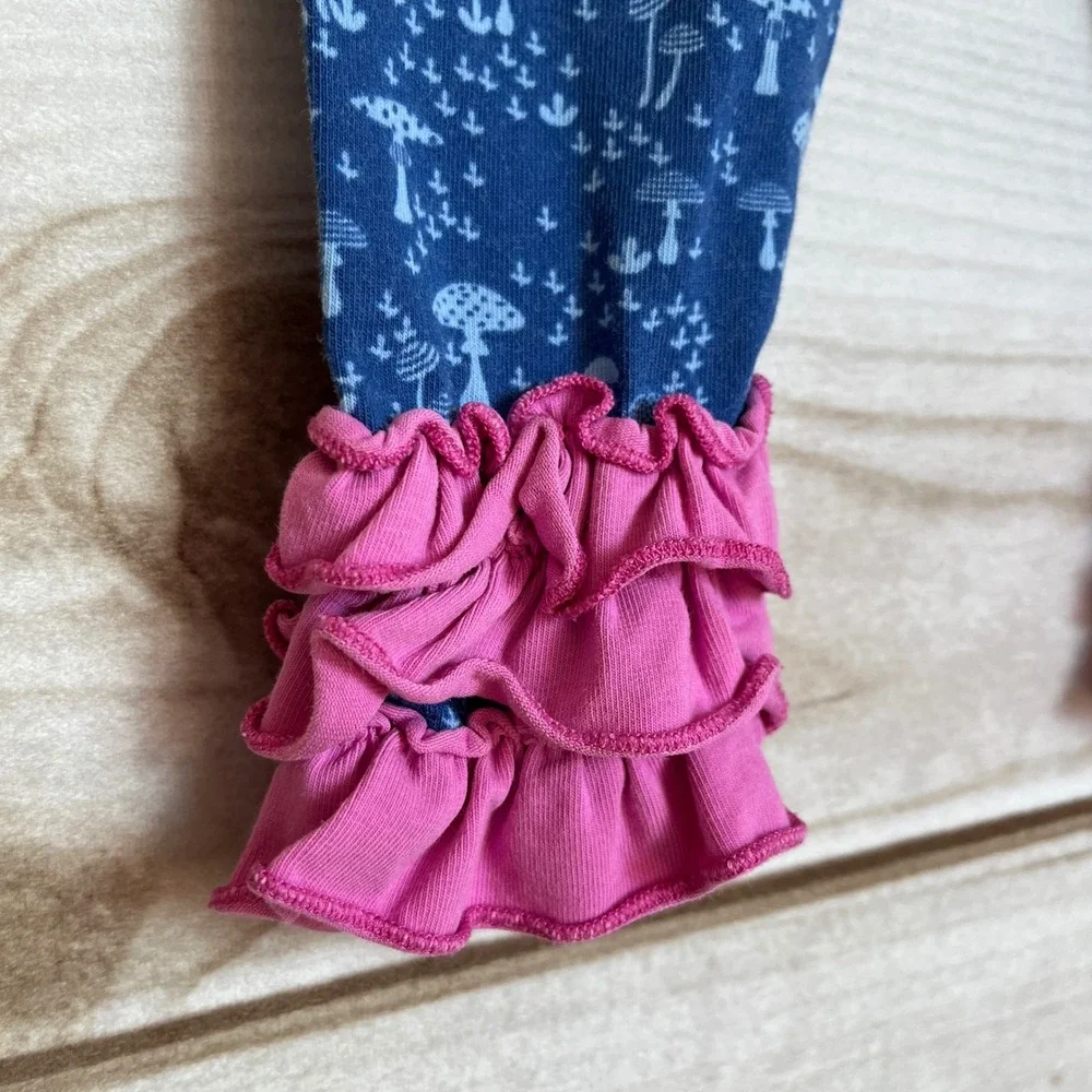 Matilda Jane Girls Blue Mushroom‎ Print Ruffle Leggings Size 12-18 Months